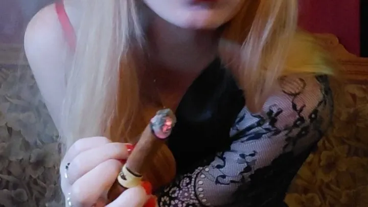 Petite Blonde Smokes Big Cigar