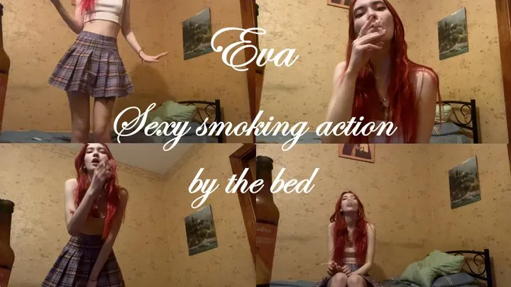 Eva's sexy smoking action by the bed