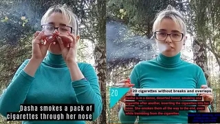 Dasha smokes full pack of cigarettes in a single shot