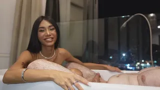 Beautiful Ladyboy 'Milk' Blowjob in Bathtub CIM