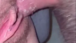 hairy pussy squirts pee on cock
