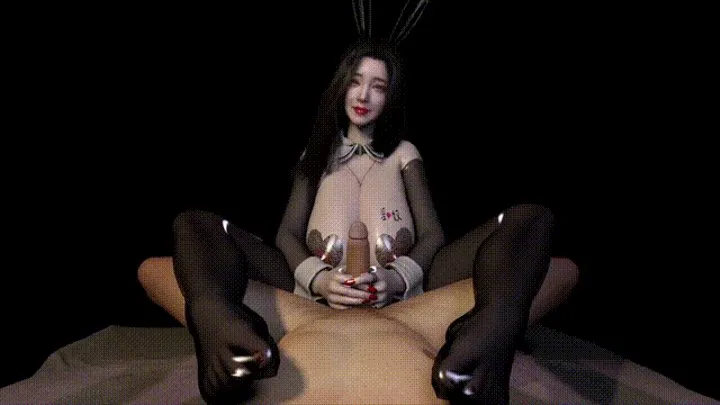 Sexy Bunny Girl Black Nylon Footjob with Handjob