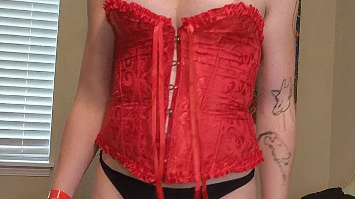 Tgirl in Corset Sucks Dildo and Cums