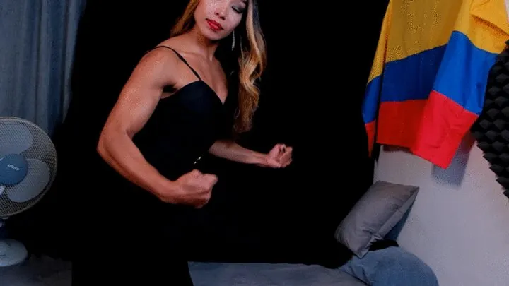 Brenda Biceps Black Dress Flexing Video