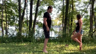 Strip Ballbusting and Blowjob Outdoors with Katie Katt