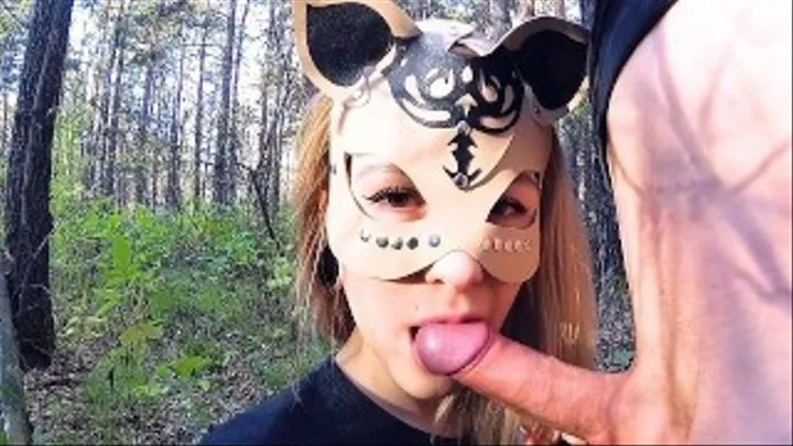 Pretty schoolgirl masturbates and sucks dick in the forest