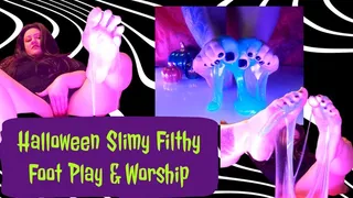 Halloween Slimy Filthy Foot Play and Worship - with Talking