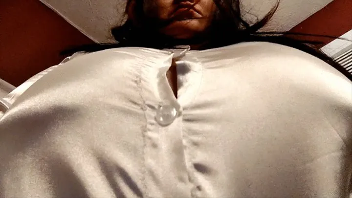 Big Boobs in to Small Wet White Satin Blouse