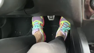 Driving with sockless Nike Free sneakers