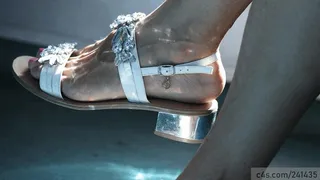 Nice elegant feet with sexy open sandals, feet heel are so perfect, foot fetish watching