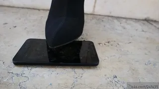 Phone crush under high heel boots, crash camera glass and screen