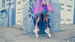 Ballerina Wearing Ballet Shoes and Walking Down The Street