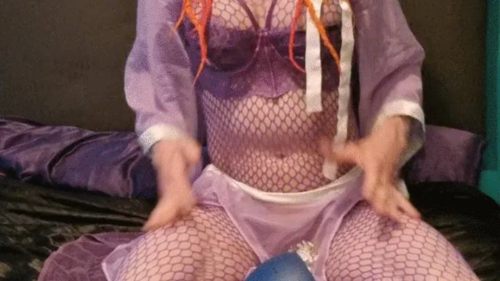 Sexy trans in purple lingerie Playing with huge John Thomas Toys dildo's, with gape, rose and cuming hard