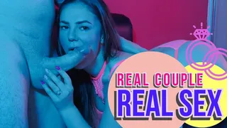 Real Couple Fucking under Blue and Pink Lighting