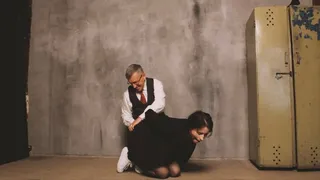 An old man ties up a student girl in the basement.