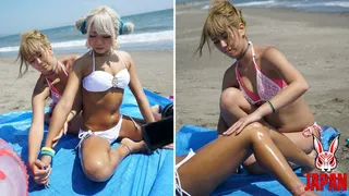 Sizzling Oil-Slathered Beach Encounter: Intimate Tanned Gal Duo Noa and Reona
