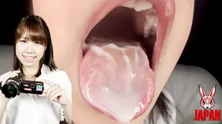 Misaki Katase's POV Mouth Selfie with Her Orange-Tinged Tongue and Sticky Saliva!