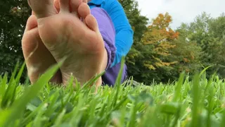 POV bare feet and in white socks worship in public