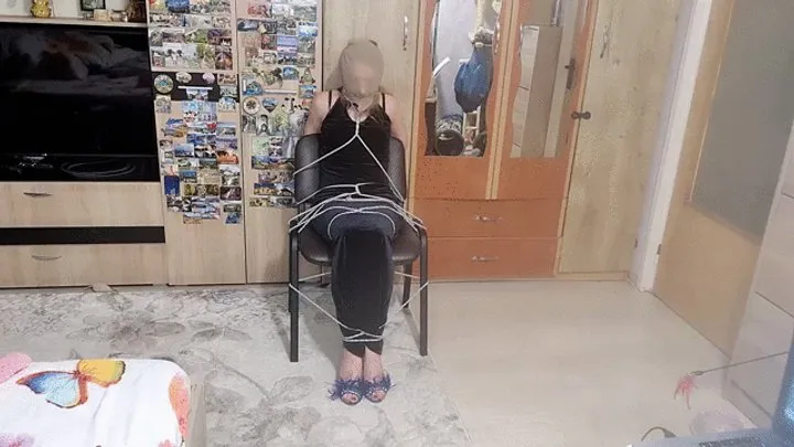 bondage on chair, pantyhose mask, holding my breath