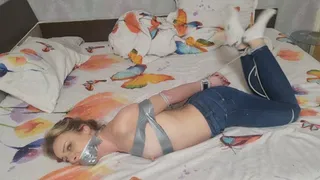 jeans and apron fetish, bondage, blindfold ,struggle