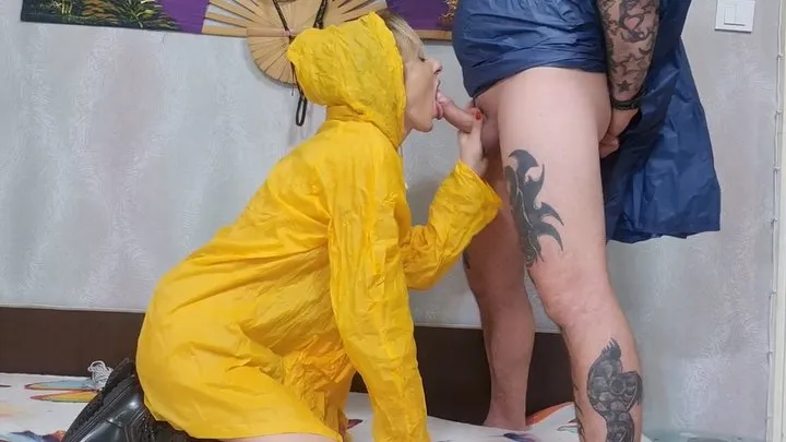 poncho fetish, tease, blowjob