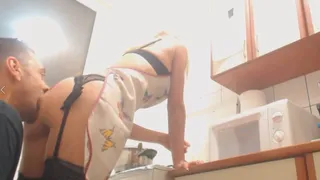 cooking, pussy and ass fuck, cum on ass