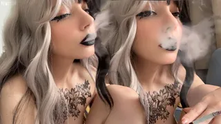 Emo Girl Smoking with black lipstick