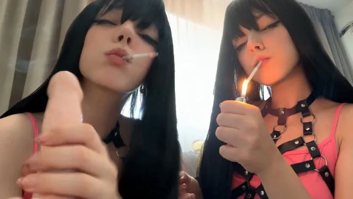 Goth Babe Smoking and Giving Handjob