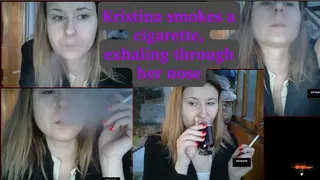 Christina 1 - smokes a cigarette, exhaling through her nose