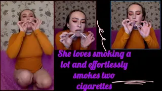 fulltyt - She loves smoking a lot and effortlessly smokes two cigarettes