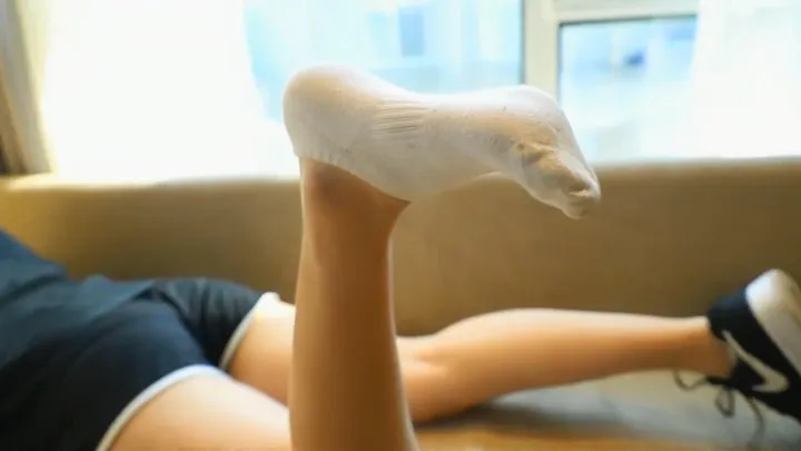 Asian Babe Shows You Sneakers Socks and Barefoot