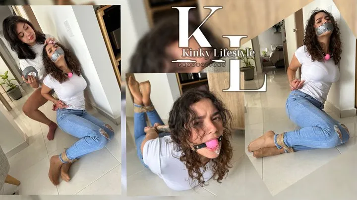 Simona Tied Luana for Being Too Noisy (Roleplay, Pantyhose under Jeans, Socks Mouth Stuffed, Tapegag, Rope Tied, Spanish Cursing, Ballgagged, Drool, Curly Hair)