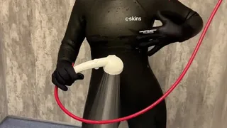 Wetsuit fun in the shower