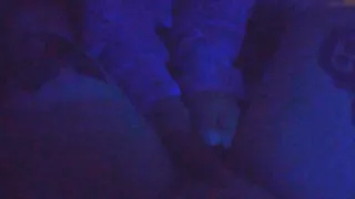 Hot Milf Goddess gives rough femdom footjob and toe job under blacklight to hard tattooed cock with extreme cumshot on her beautiful toes