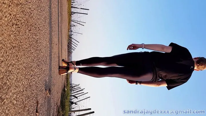 Sandra Jayde 20-03-22 Walking in rubber legging and leather sandals