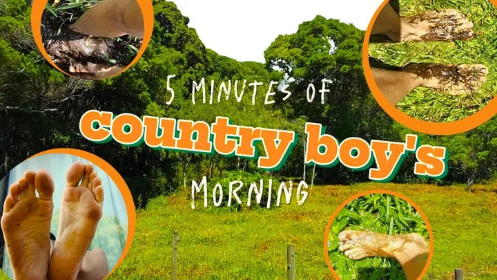 Barefoot morning outside - Five minutes of a country boy feet with mud, grass and dirt in one walking