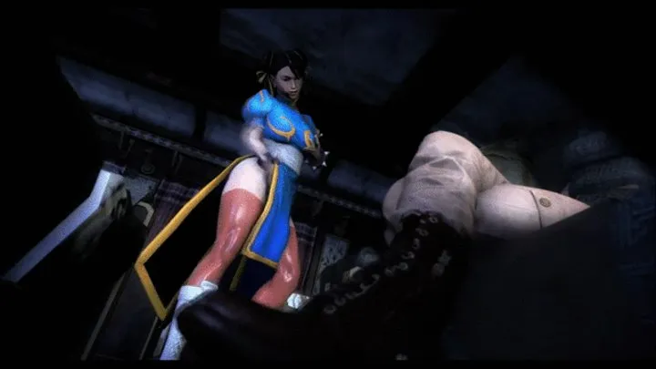 Lara Croft sucks futanari Chun Li's dick on train