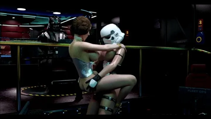 Futanari Storm Trooper fuck Princess Leia while Darth Vader watches