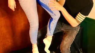 (POV) After she peed in her jeans in front of him, he drenched her full in pee (artwork without audio)