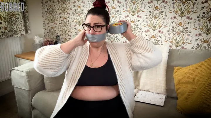 Lacey - Robbed ( Self Gag, Tape Bondage, BBW Bondage, Gagged Women, Tape Gagged, Sock stuffing )