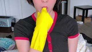 Asian Girl With Big Bush Uses Rubber Gloves