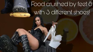 Food crushed by feet & 3 different shoes