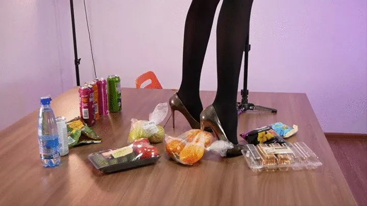 Long-legged MILF is not satisfied with the food brought to her by her slave and swearing crushes it on the table