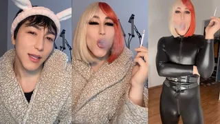 Smoking sissy slut full feminization with catsuit and boots