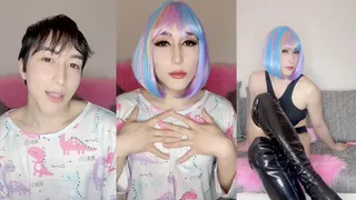 Cute asian femboy full sissification and makeup