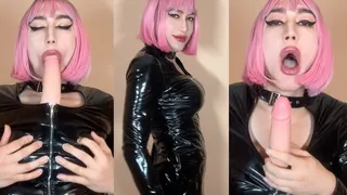 PVC Sissy Dildo Blowjob with Fake Boobs Fun