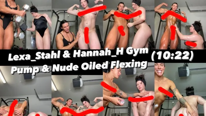 Muscle Girl x 2 - Nude Oiled Flexing, Muscle Worship, Talk, Workout & Pumping Up