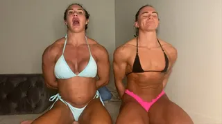2 Jacked Girls Attempt to Break Out of Handcuffs - Bondage - BDSM - Roleplay - Flexing & Grunting - Female Bodybuilders