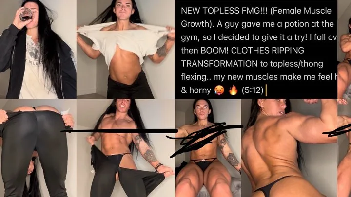 Topless Female Muscle Growth • Clothes Ripping Destruction • Potion Drinking • Flexing - Aggressive - FBB Bodybuilder Fetish - Transformation Growing - Giant Amazon Goddess