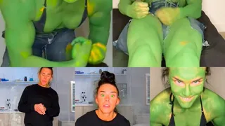 Topless She Hulk Transformation #2: CatFight Gone Wrong! Growth Fetish, Female Muscle Growth FMG, Superheroine Cosplay Body Paint, Grunting, Growling, Flexing